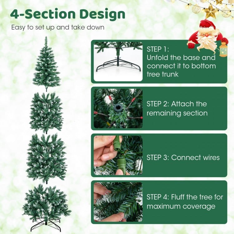 9 FT Pre-Lit Artificial Christmas Tree with 1298 Snowy Branch Tips