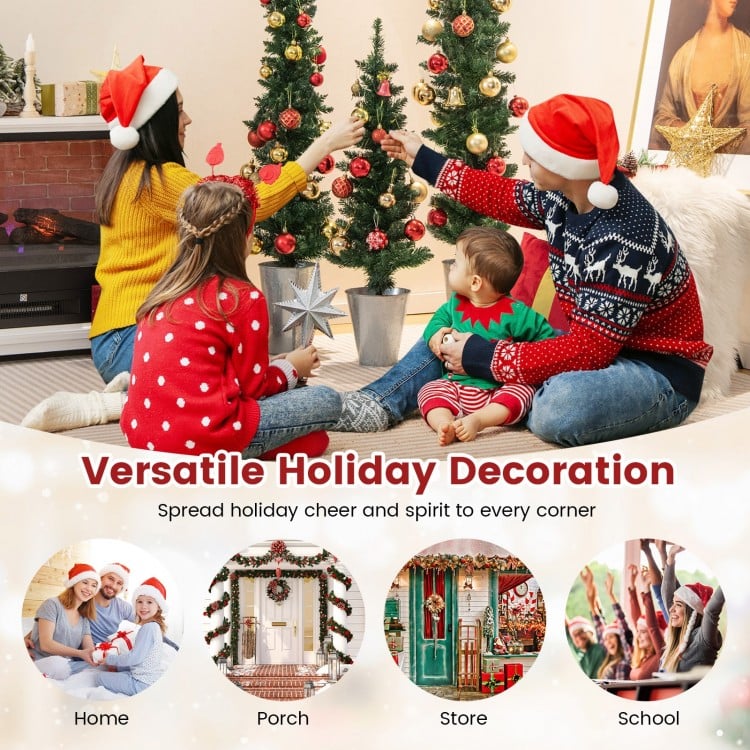Set of 3 Potted Artificial Christmas Tree with Silver Metal Buckets