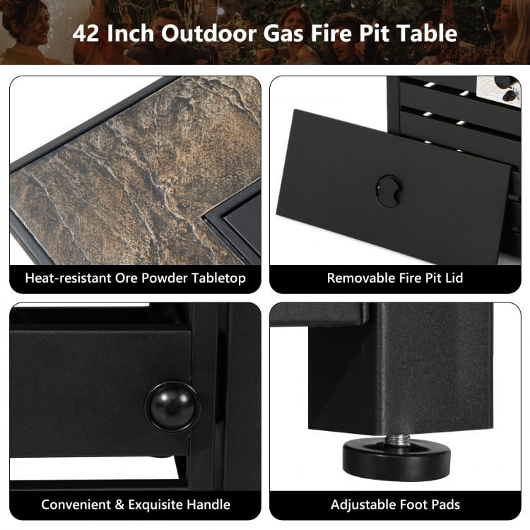 42 Inch 50000 BTU Propane Fire Pit Table with Ore Powder Surface