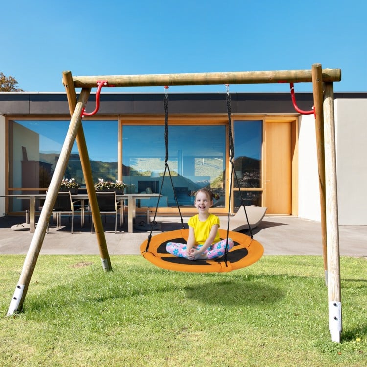 40 Inches Saucer Tree Swing Round with Adjustable Ropes and Carabiners-Yellow