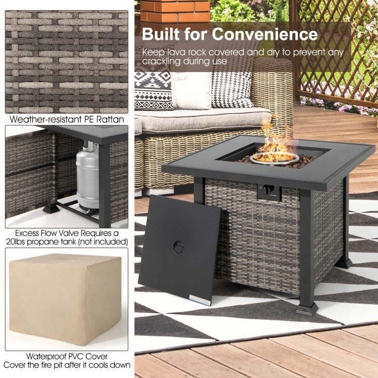 Outdoor 9 Pieces Patio Furniture Set with 50,000 BTU Propane Fire Pit Table