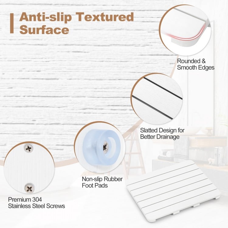 Waterproof HIPS Bath Spa Shower Mat with Non Slip Foot Pads-White
