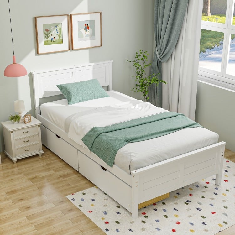Twin Size Bed Frame with Storage Drawers-Gray