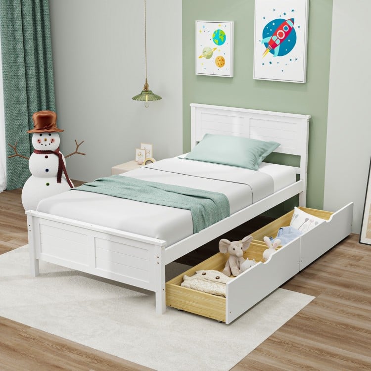 Twin Size Bed Frame with Storage Drawers-Gray