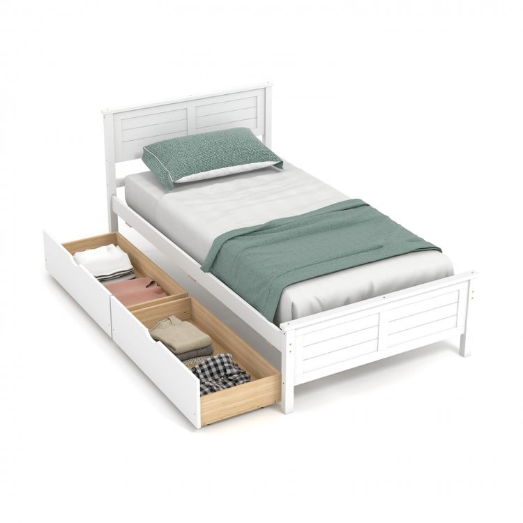 Twin Size Bed Frame with Storage Drawers-Gray