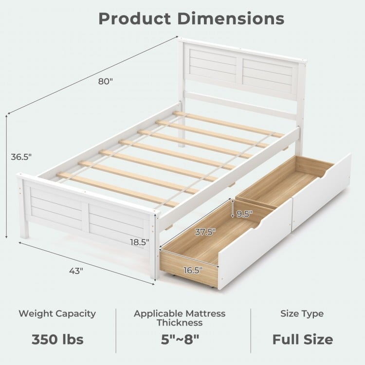Twin Size Bed Frame with Storage Drawers-Gray