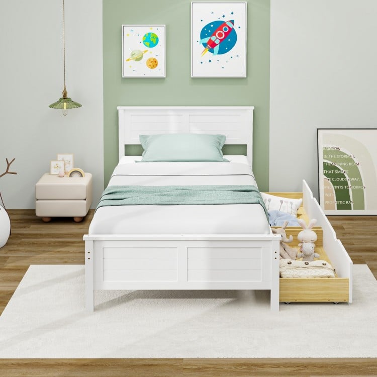 Twin Size Bed Frame with Storage Drawers-Gray