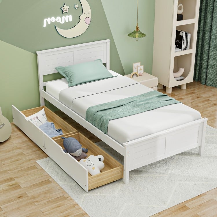 Twin Size Bed Frame with Storage Drawers-Gray