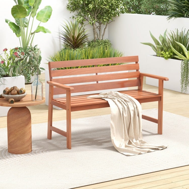 Patio Solid Wood Bench Wood 2-Seat Chair with Breathable Slatted Seat & Inclined Backrest