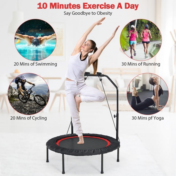 40 Inch Foldable Fitness Rebounder with Resistance Bands Adjustable Home-Red