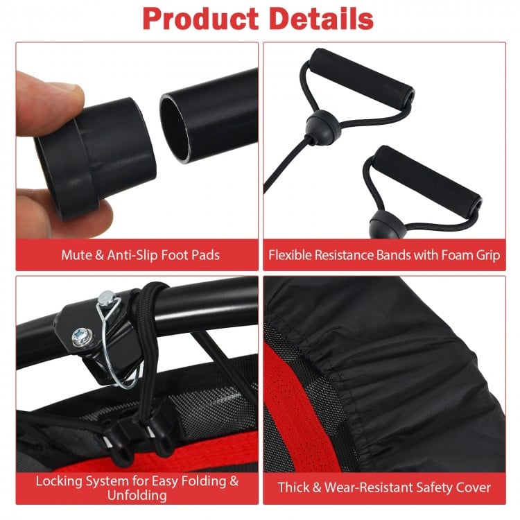 40 Inch Foldable Fitness Rebounder with Resistance Bands Adjustable Home-Red