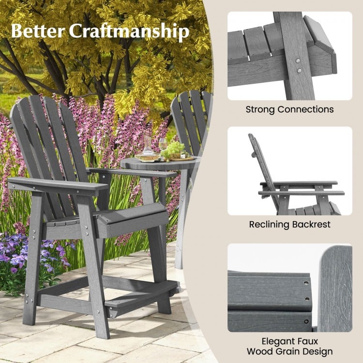 HDPE Patio Chair with Armrest and Footrest for Indoor Outdoor-Gray