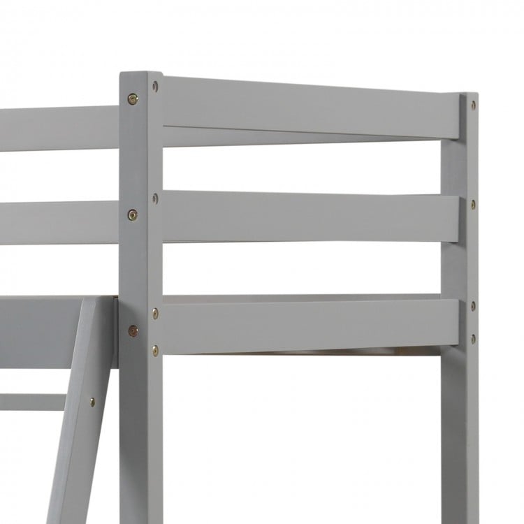 Twin Over Twin Bunk Bed Wood Bed Frame with 2 Storage Drawers and Ladder-Gray