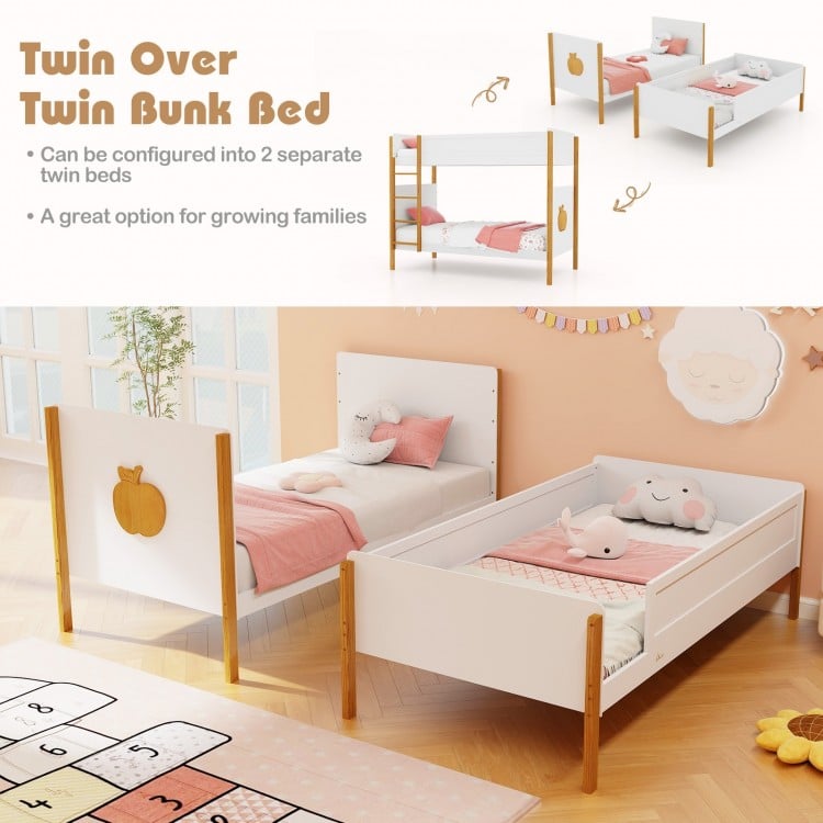 Twin Over Twin Bunk Bed with Integrated Ladder and Safety Guardrails-Twin Size