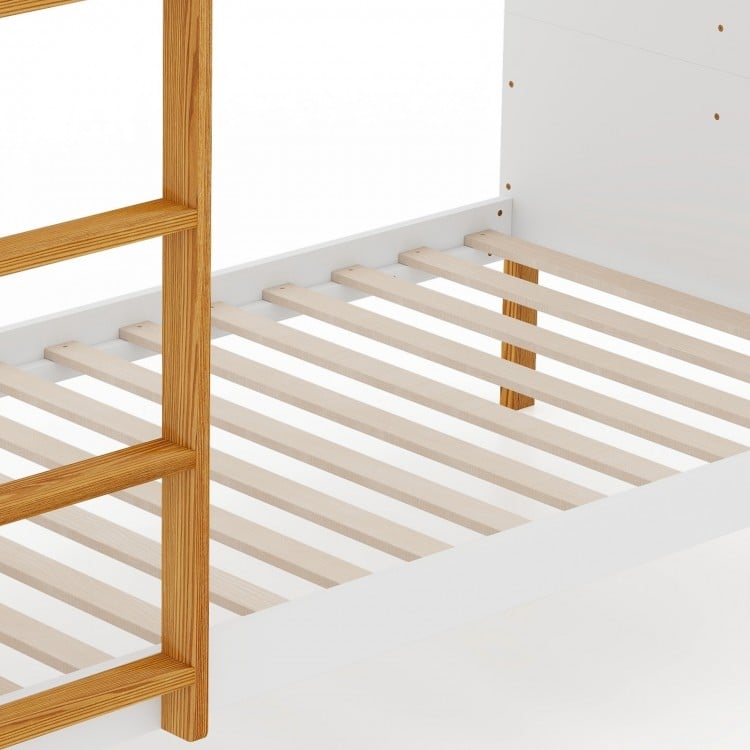 Twin Over Twin Bunk Bed with Integrated Ladder and Safety Guardrails-Twin Size