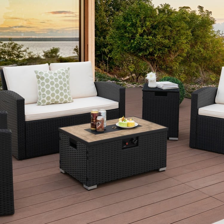 32 Inch x 20 Inch Propane Rattan Fire Pit Table Set with Side Table Tank and Cover