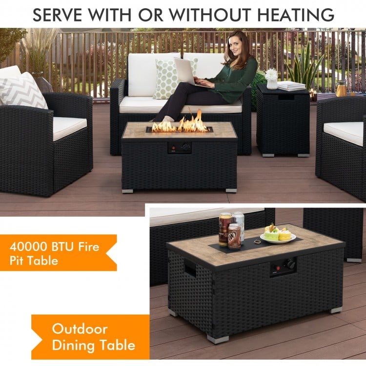 32 Inch x 20 Inch Propane Rattan Fire Pit Table Set with Side Table Tank and Cover