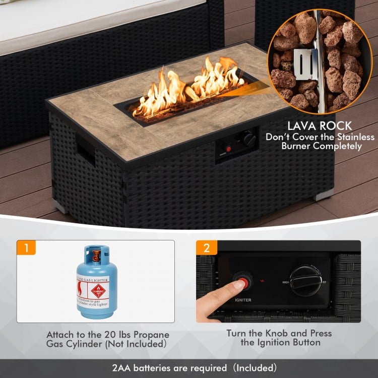 32 Inch x 20 Inch Propane Rattan Fire Pit Table Set with Side Table Tank and Cover