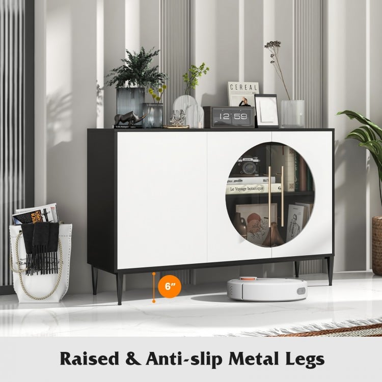 Sideboard Cabinet with Tempered Glass Door for Living Room Dining Room Kitchen-White