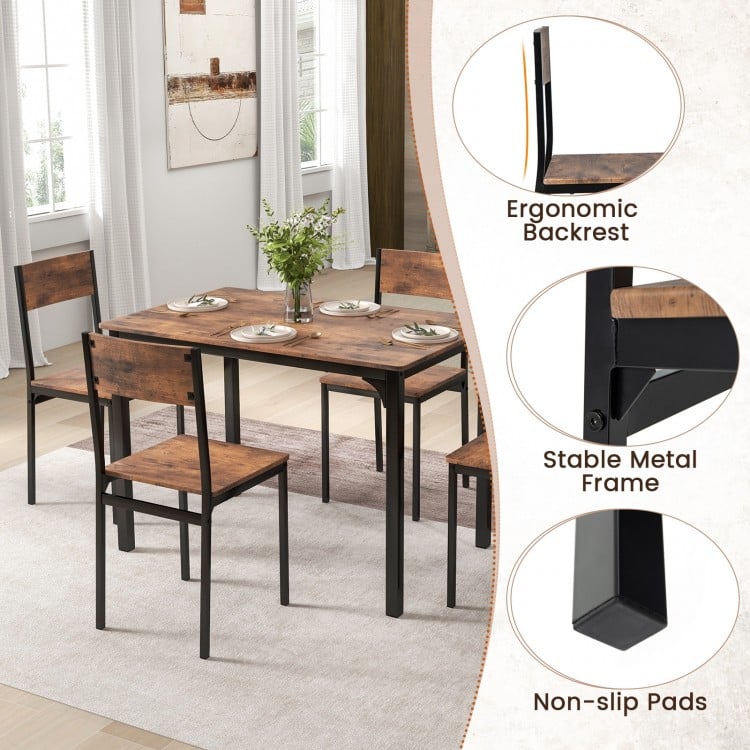 5 Piece Dining Table Set Industrial Style Kitchen Table and Chairs for 4-Rustic Brown
