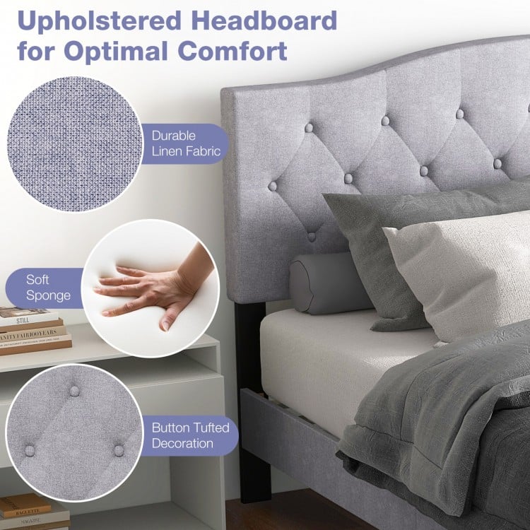 Queen Size Upholstered Platform Bed with Button Tufted Headboard-Queen Size