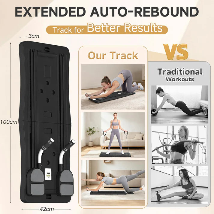 5-in-1 Foldable Pilates Reformer Board with LED Counter | Home Fitness Workout Board with Resistance Bands, Purple or Black
