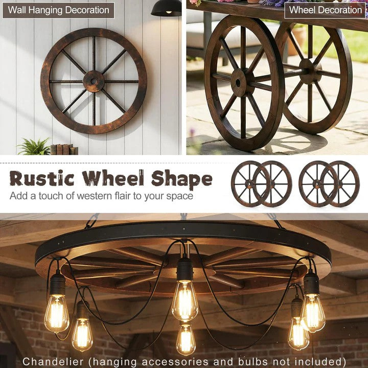 24-Inch Decorative Wooden Wagon Wheel – Carbonized Solid Fir Wood (Set of 2 or 4)