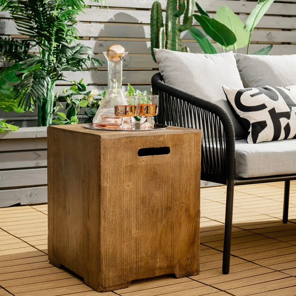 16" Outdoor Propane Tank Hideaway Table – 20 lb Tank Cover & Patio Side Table with Rustic Wood Look