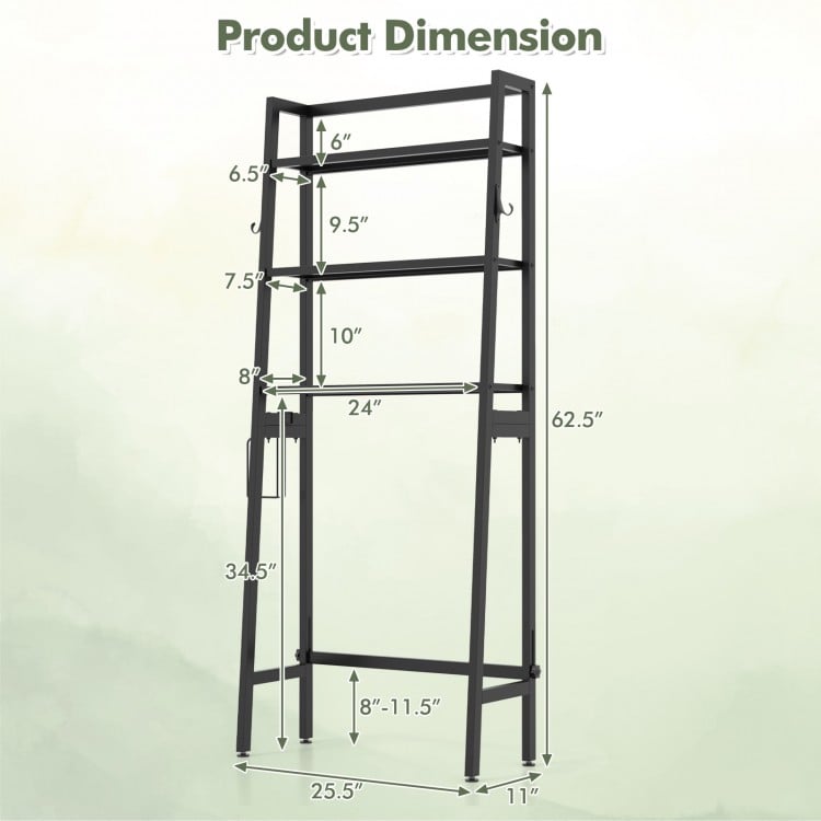 3-Tier Freestanding Over The Toilet Storage Shelf with Adjustable Bottom Bar-Black