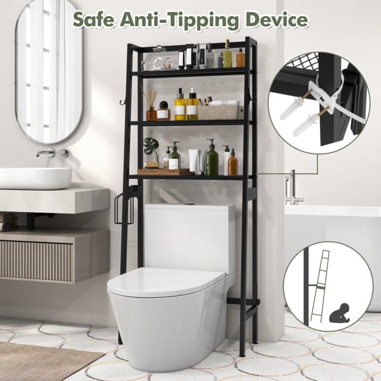3-Tier Over The Toilet Storage Shelf with Adjustable Bottom Bar-White