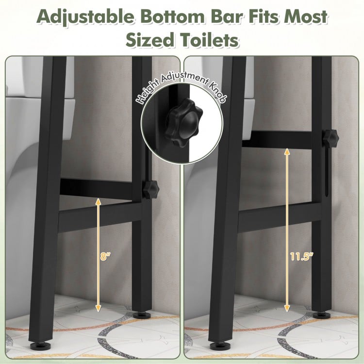 3-Tier Freestanding Over The Toilet Storage Shelf with Adjustable Bottom Bar-Black