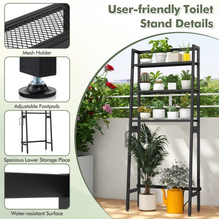 3-Tier Freestanding Over The Toilet Storage Shelf with Adjustable Bottom Bar-Black