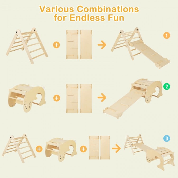 7-in-1 Indoor Climbing Toys for Toddlers with Reversible Ramp-Natural