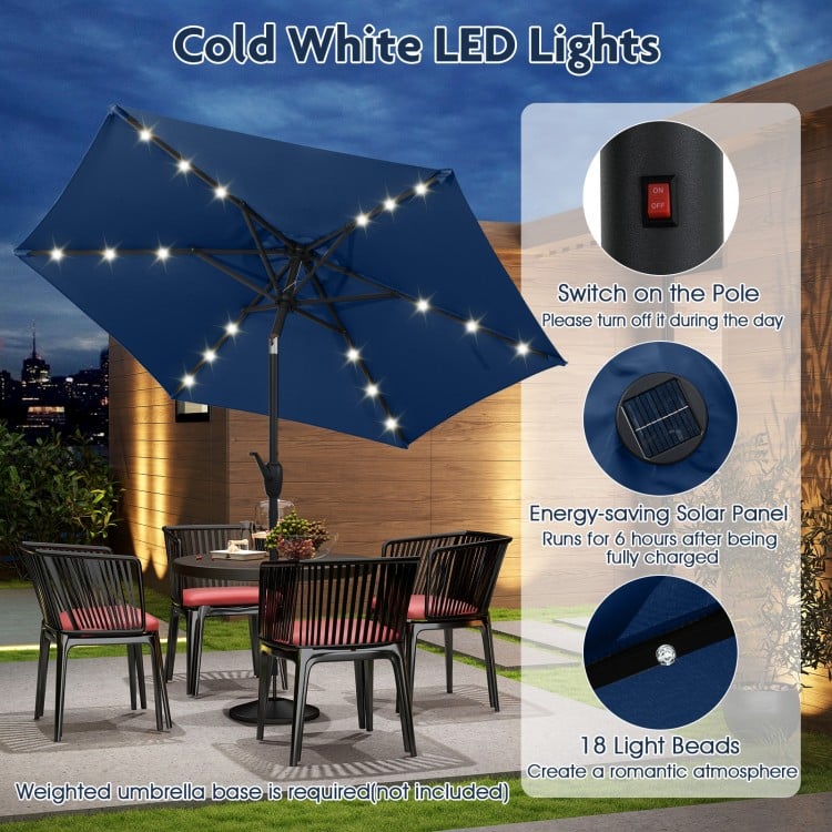 7.5 Feet Solar Powered Patio Umbrella with LED Lights and Crank Handle-Navy