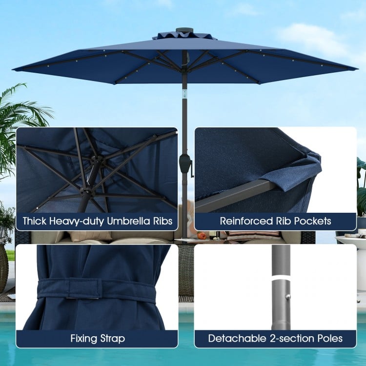7.5 Feet Solar Powered Patio Umbrella with LED Lights and Crank Handle-Navy
