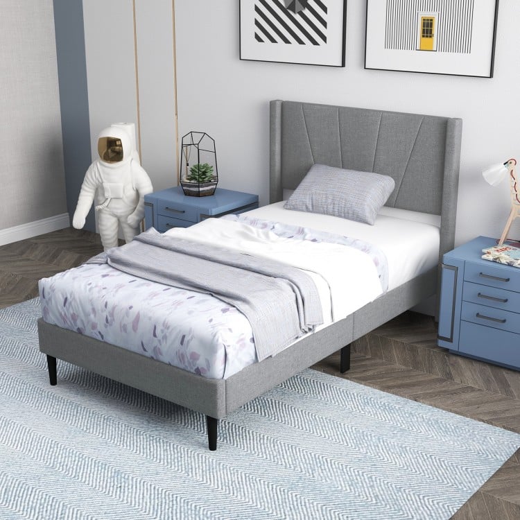 Twin/Queen Bed Frame with Linen Upholstered Wingback Headboard-Twin Size