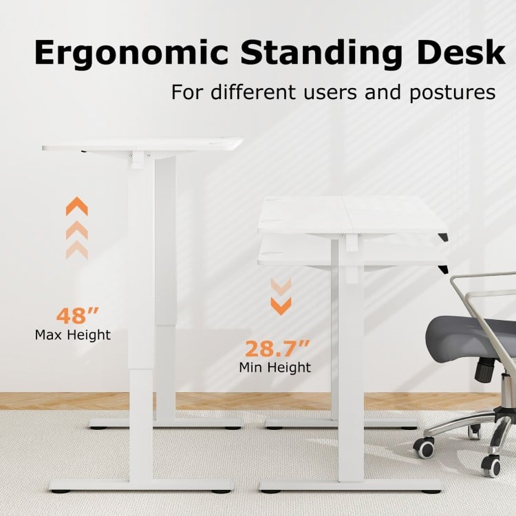Electric Standing Desk with 3 Memory Height Settings and 2 Hanging Hooks & Cable Management-White