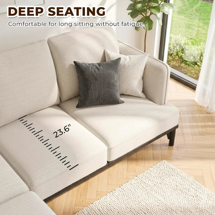 Modular 3-Seater Sofa Bed with Ottoman – Cloud Couch Lounge with Deep Cushions, Grey & Beige