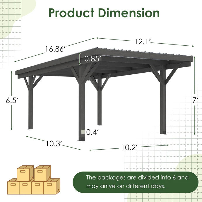 AECOJOY 17ft x 12ft Wooden Gazebo Pavilion / Carport
