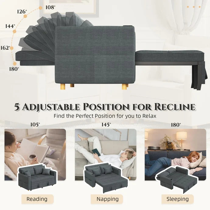 63" 3-in-1 Convertible Sleeper Sofa Bed with Adjustable Backrest & Cup Holders