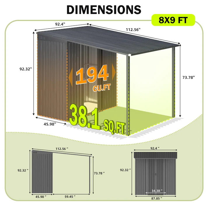 5' x 8' Metal Outdoor Grill Gazebo with 215 Cu. Ft. Lean-To Storage Shed, Galvanized Steel Hardtop Shelter