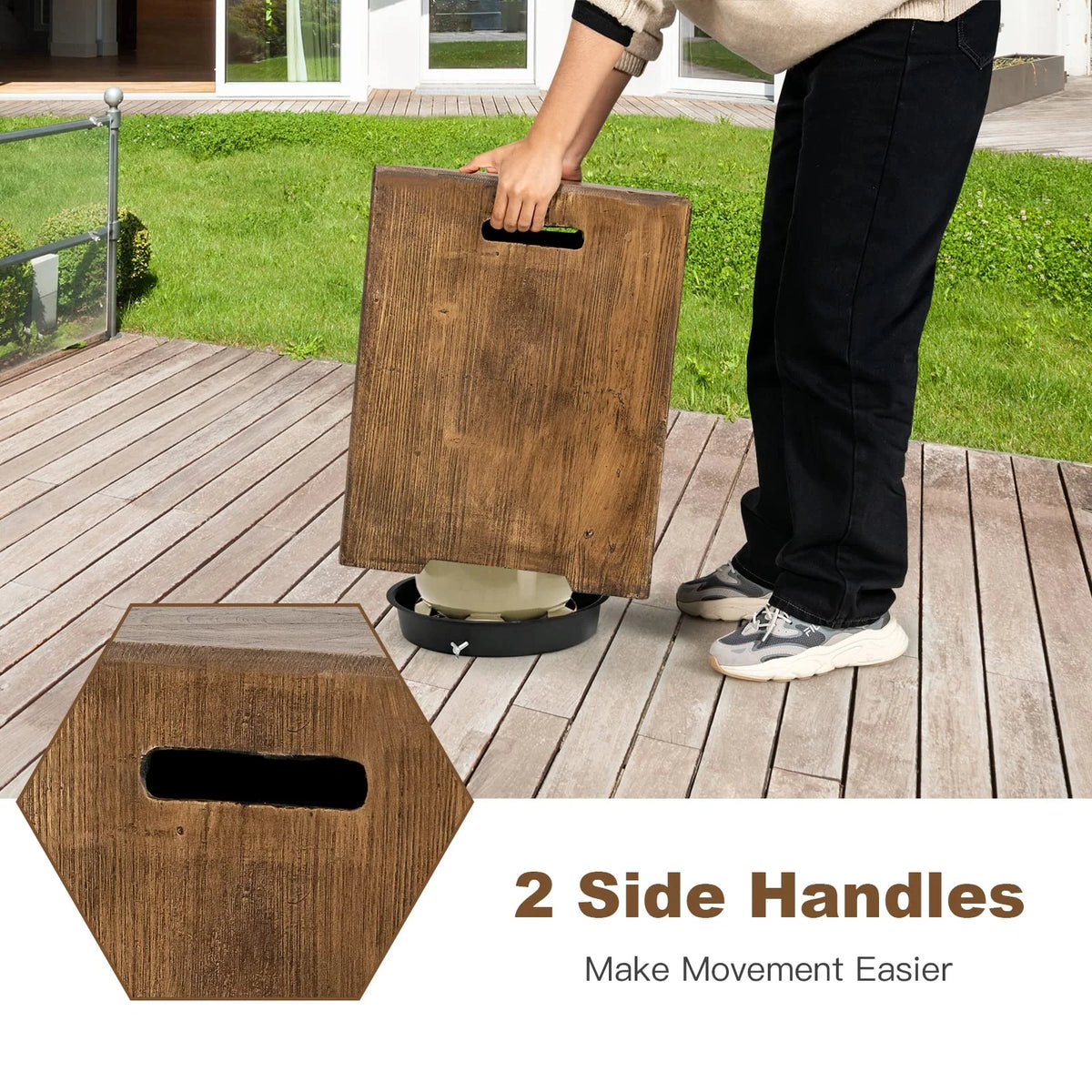 16" Outdoor Propane Tank Hideaway Table – 20 lb Tank Cover & Patio Side Table with Rustic Wood Look