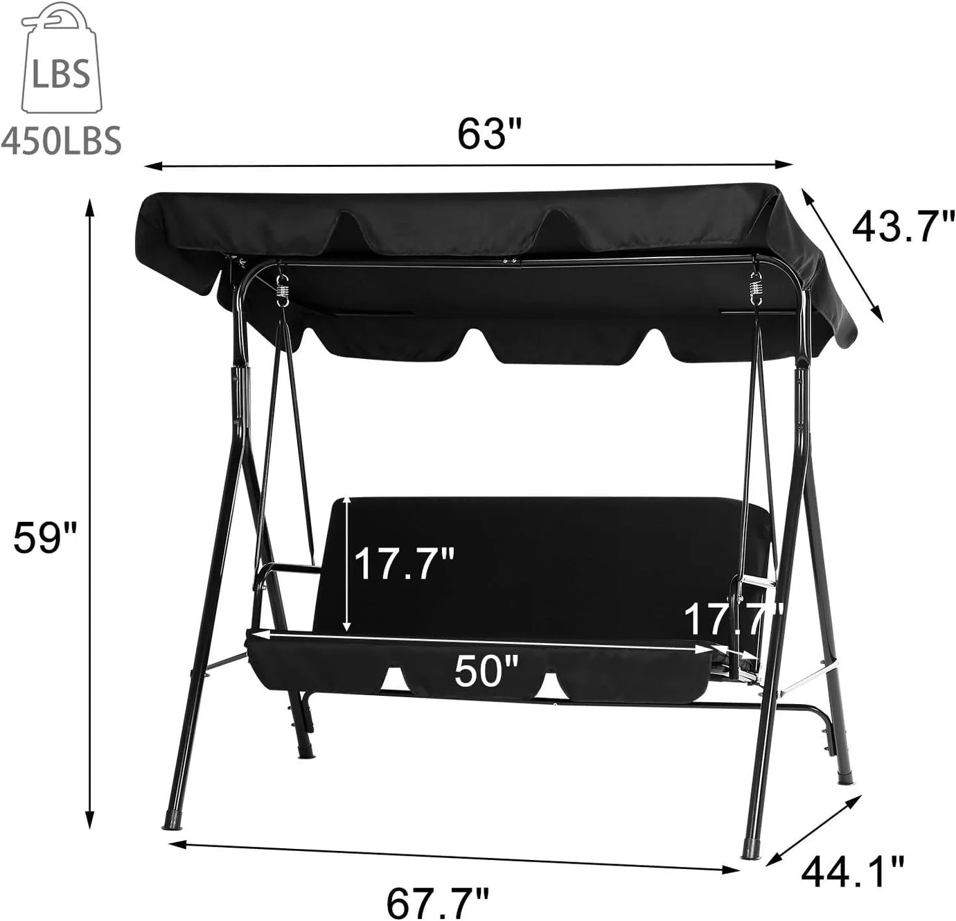 AECOJOY 3-Seat Outdoor Patio Swing Chair – Heavy-Duty Canopy Swing Bench for Backyard, Porch & Garden