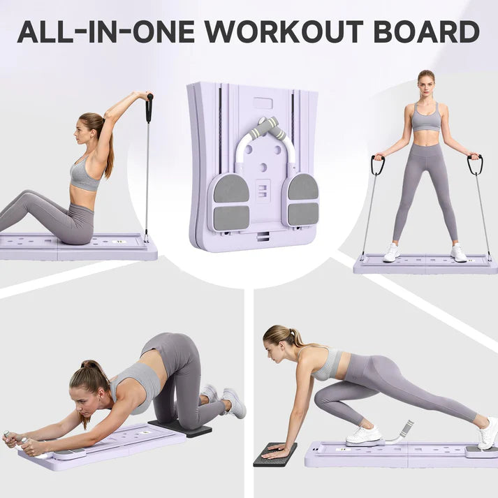 5-in-1 Foldable Pilates Reformer Board with LED Counter | Home Fitness Workout Board with Resistance Bands, Purple or Black
