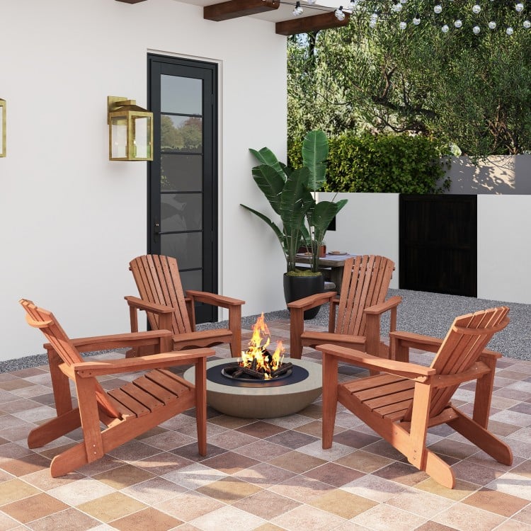 Solid Wood Adirondack Chair with High Backrest and Wide Armrests