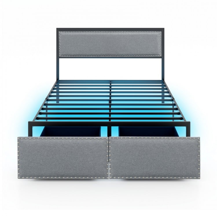 Full/Queen/Twin Size Bed Frame with LED Lights Drawer and Metal Slats-Full Size