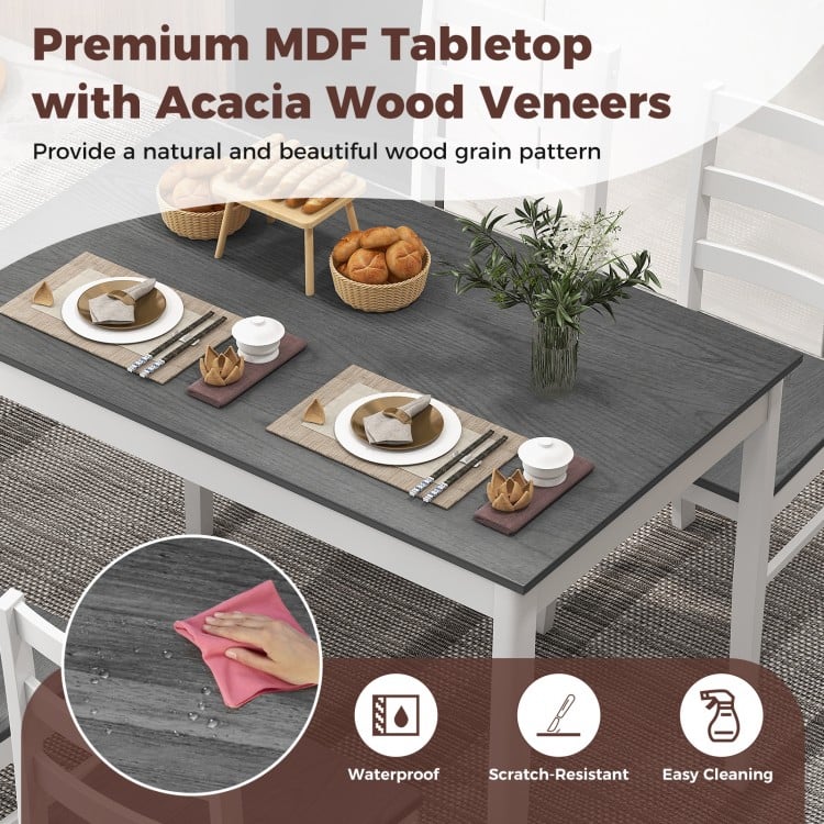 5-Piece Wooden Dining Set with Rectangular Table and 4 Chairs-Gray