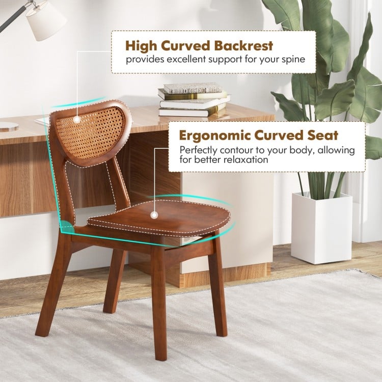 Wooden Dining Chair Set of 2 with Breathable Mesh Cane Backrest-Walnut