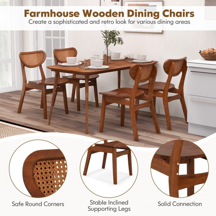 Wooden Dining Chair Set of 2 with Breathable Mesh Cane Backrest-Walnut