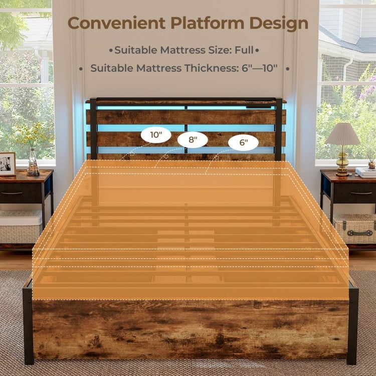 Full/Queen/Twin Size Bed Frame with Drawers LED Lights and USB Ports-Full Size
